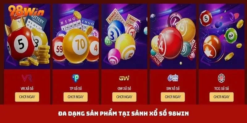 Nhiều sản phẩm xổ số được cung cấp trên hệ thống 98win
